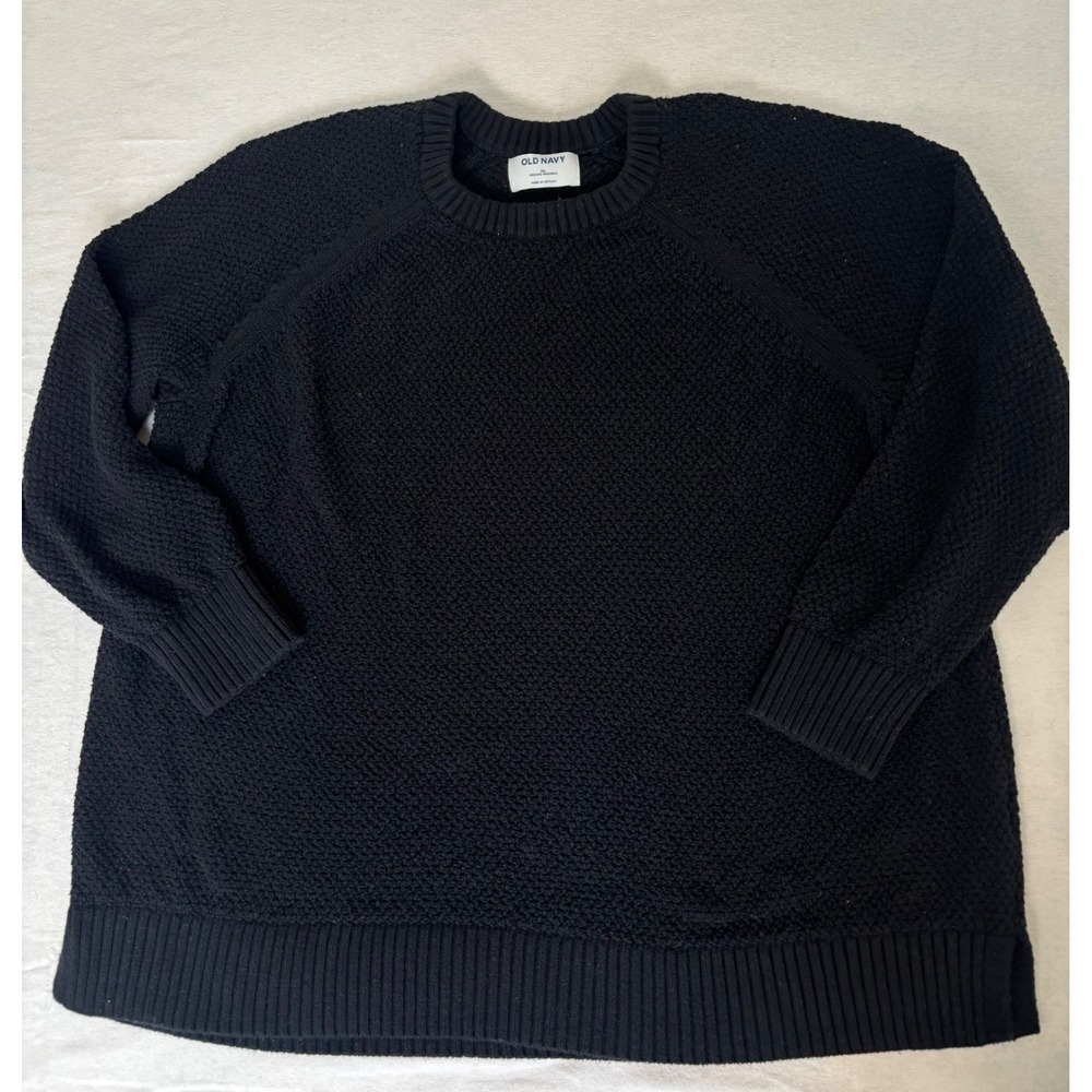 Old Navy Women’s XL Black Textured Cotton Raglan Crewneck Sweater Popcorn Knit